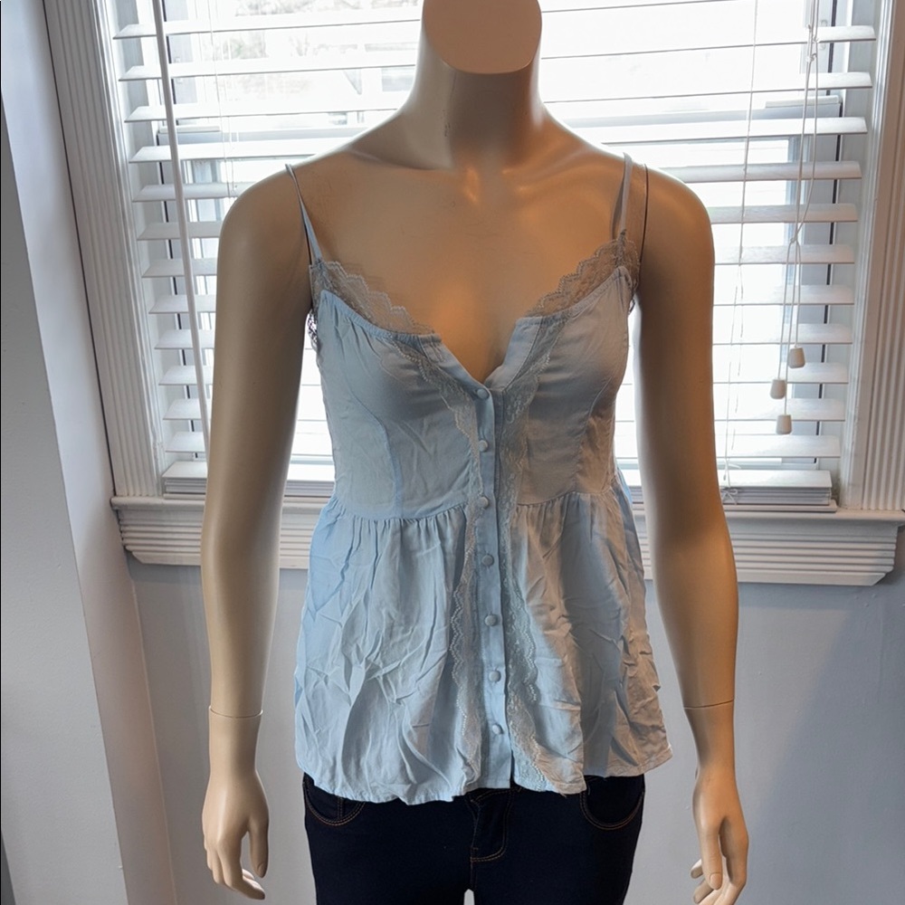 Light Blue Lace Trim Camisole Top